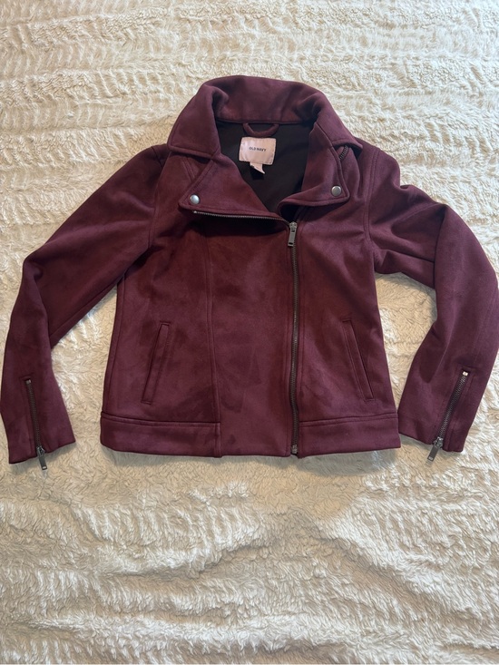 Old Navy Jackets & Blazers - Old Navy Burgundy Faux Suede Moto Jacket Zip Biker Motorcycle Layering
